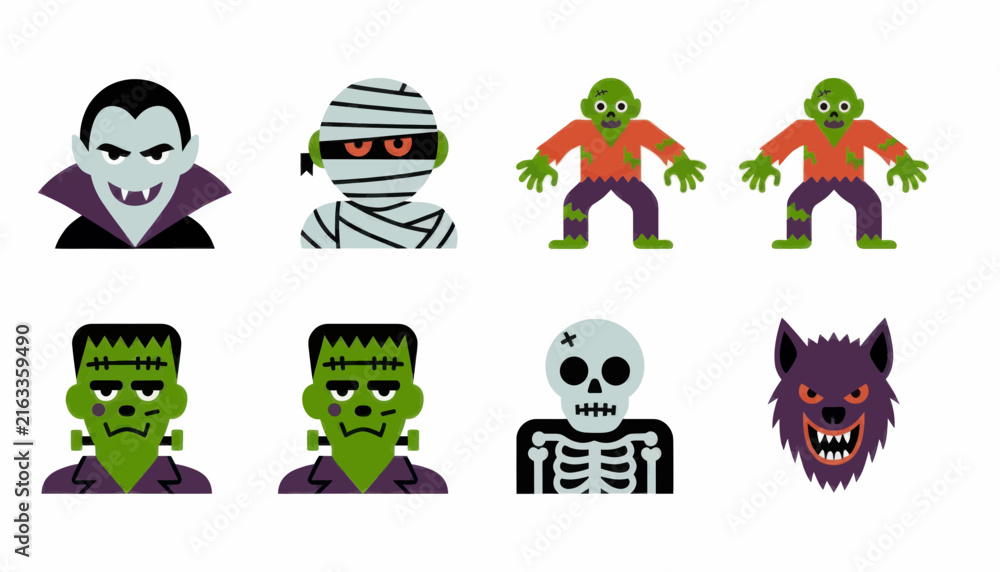 Fototapeta premium Set of halloween monster icons