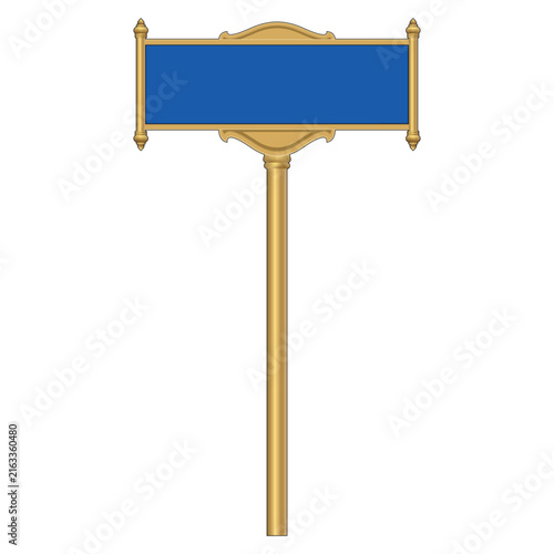 Blank Vintage Gold Street Sign with Pole Illustration. Thai Style Road Signboard