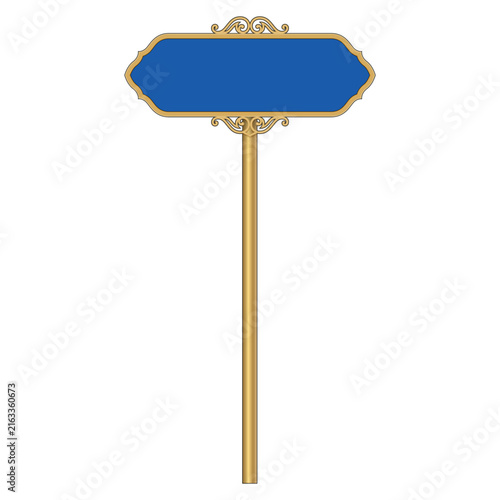 Blank Vintage Gold Street Sign with Pole Illustration on White Background [Converted]