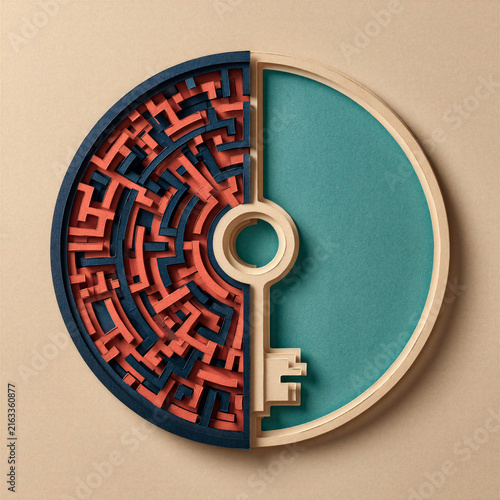 Obraz na płótnie Circular Maze Split Between Complexity and a Simple Solution