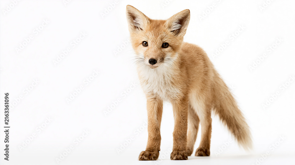 Fototapeta premium Young Red Fox Standing on White Background