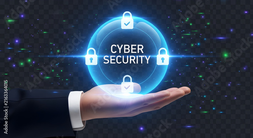Professional businessman hand holding a glowing cyber security digital interface with padlocks for data protection and secure network monitoring solutions