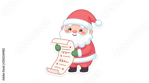 Cute Santa Claus Holding a Christmas Wishlist Scroll in a Festive Holiday Illustration
