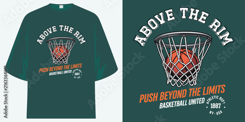 above the rim push beyond the limits basketball united athletic dept nyc t shirt design vector illustration artwork