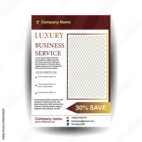 Luxury business flyer template with gold and dark red professional corporate layout design video vid.eps