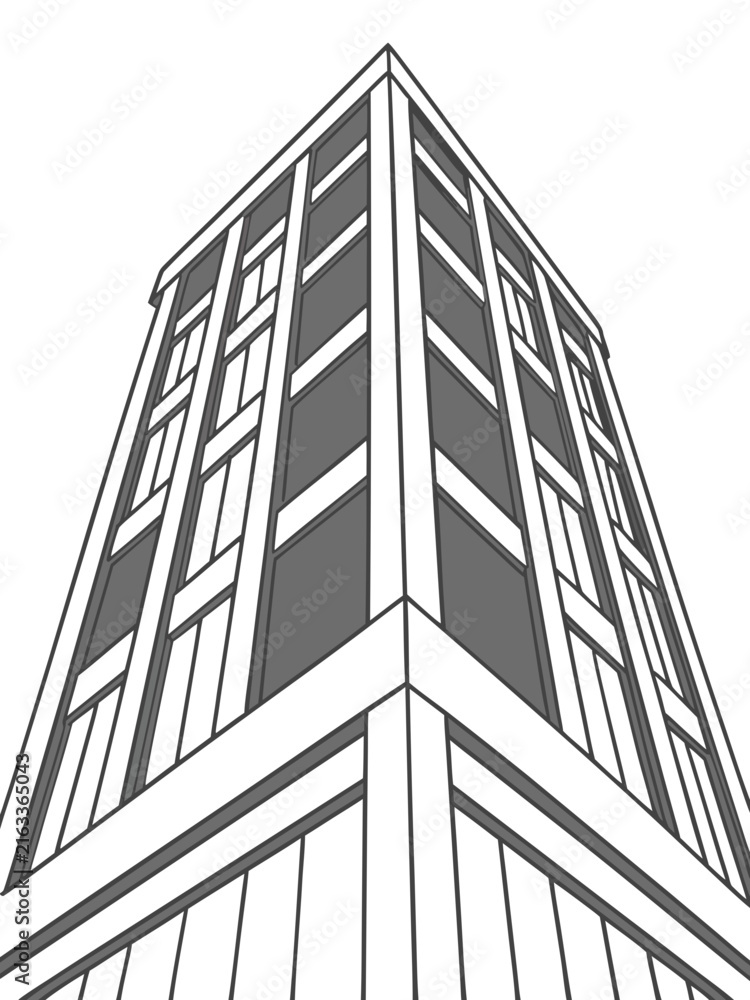 Fototapeta premium Modern skyscraper building low angle architectural vector view