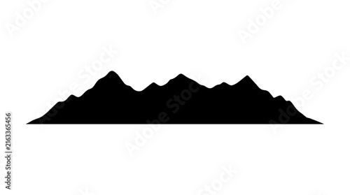 Mountain range silhouette design presented as a minimalist black vector illustration for professional creative graphic projects