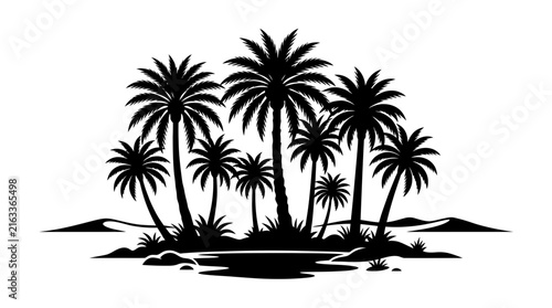 Minimalist black palm tree vector illustration featuring tropical island silhouette design for creative graphic art projects