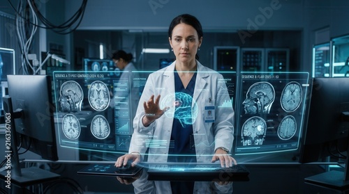 Advanced Medical Technology Futuristic Brain Scan Analysis By Doctor