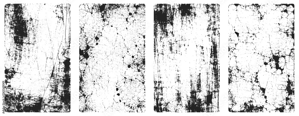 Fototapeta premium Distressed grunge texture collection with black dust, grain, scratch, gritty particles and rough abstract overlay on white background, vector illustration
