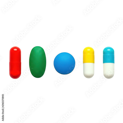 Cuadro en lienzo Colorful capsules and pills arranged in a row