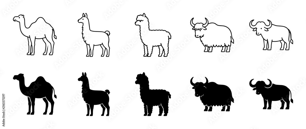 Naklejka premium Minimalist animal icons for endurance, strength, resilience, and adaptability in modern conceptual design on transparent background