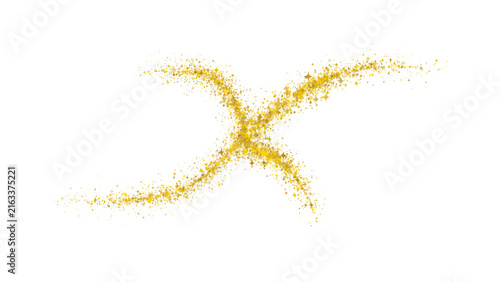 Golden glitter X cross mark icon, shimmering sparkle cross with stardust particles vector Isolated on Transparent Background