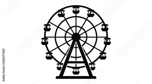 Ferris wheel silhouette against a white background depicts amusement park entertainment