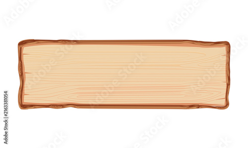 Isolated horizontal rectangular wooden sign board with natural grain texture and rustic bark edges transparent background