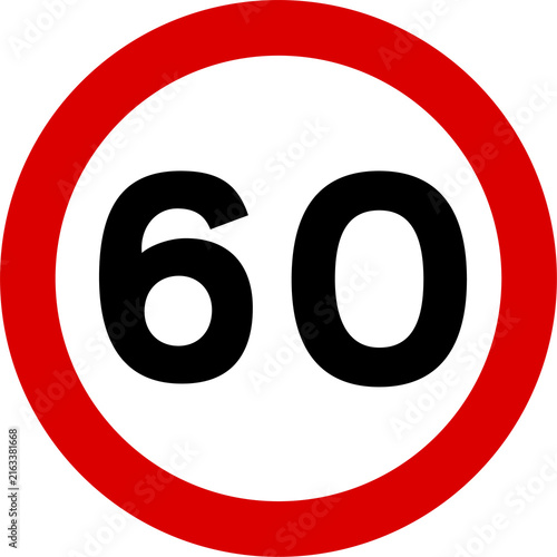 Canvastavla Speed Limit 60 Road Sign Isolated on Transparent Background
