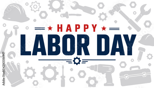 Happy labor day illustration with tools and construction equipment background