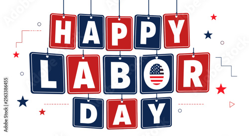 Happy labor day celebration with american flag and festive decorations