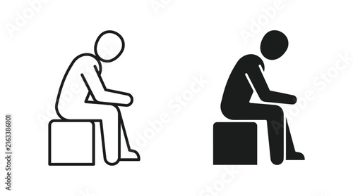 Silhouette of a person sitting on a cube a minimalist line icon