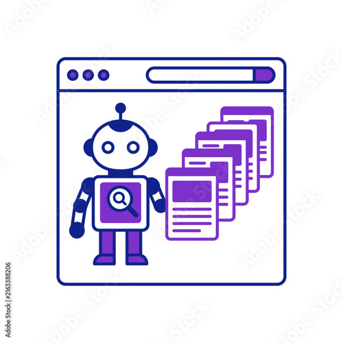 AI robot indexing web documents inside a browser window