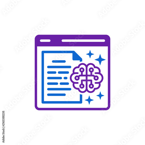 Artificial intelligence icon with brain document and web browser