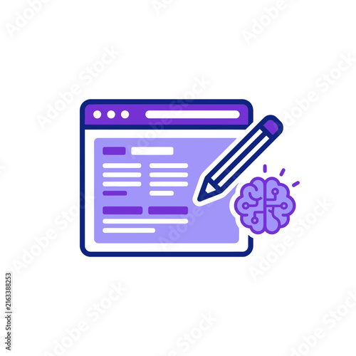 AI content creation icon with browser window and digital brain