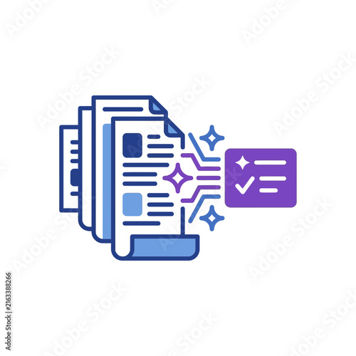 Automated data extraction and digital document processing icon illustration