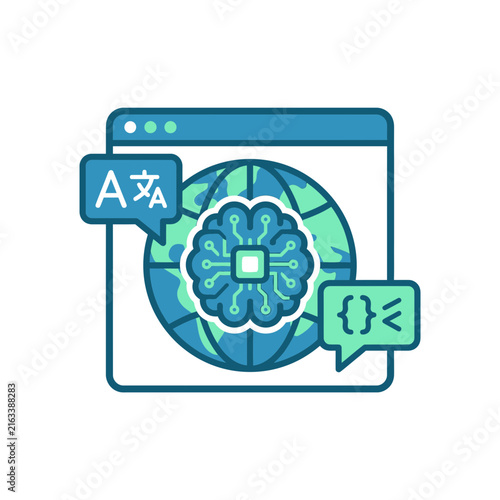 Artificial Intelligence Global Language Translation and Software Coding Illustration