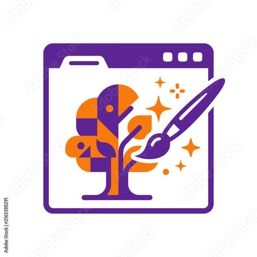 Modern Web Design Creative Icon with Stylized Geometric Tree and Paintbrush