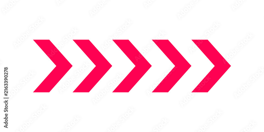 Obraz premium Five bright pink arrow symbols pointing to the right in a horizontal row