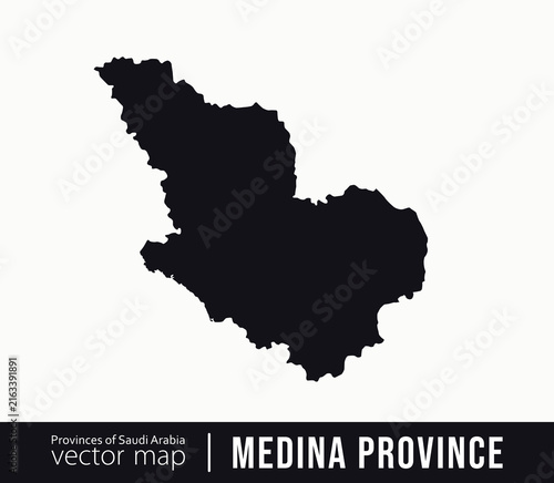 Black silhouette vector map of Medina Province in Saudi Arabia. Clean administrative region shape for geography, cartography, travel, tourism, educational and infographic design projects.