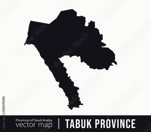 Black silhouette vector map of Tabuk Province in Saudi Arabia. Suitable for cartography, geography, travel, tourism, educational projects, infographics and professional regional design.