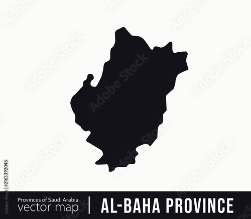 Black silhouette vector map of Al-Baha Province in Saudi Arabia. Clean isolated administrative region shape for cartography, geography, travel, infographic and design projects.