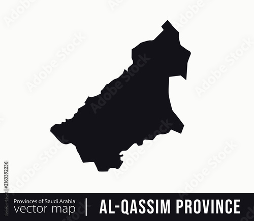 Black silhouette vector map of Al-Qassim Province in Saudi Arabia. Perfect for geographic maps, cartography, travel content, educational projects, infographics and regional illustrations.