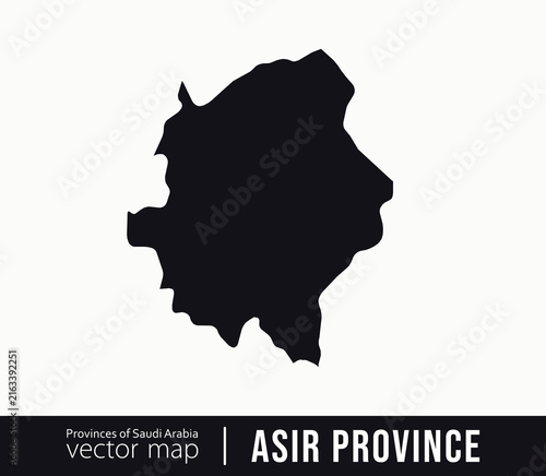 Black silhouette vector map of Asir Province in Saudi Arabia. Ideal for geography, cartography, travel, tourism, educational content, infographics and professional regional map designs.