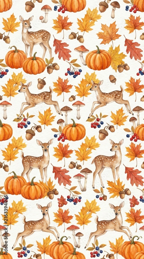 Obraz premium Cozy Woodland Autumn Animals Seamless Pattern