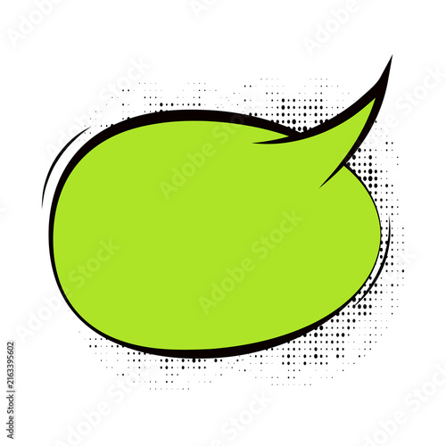 A blank green comic book speech bubble with retro halftone dots transparent background