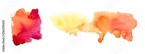 Abstract artistic watercolor paint splashes with vibrant red orange and yellow colors on a white background transparent background