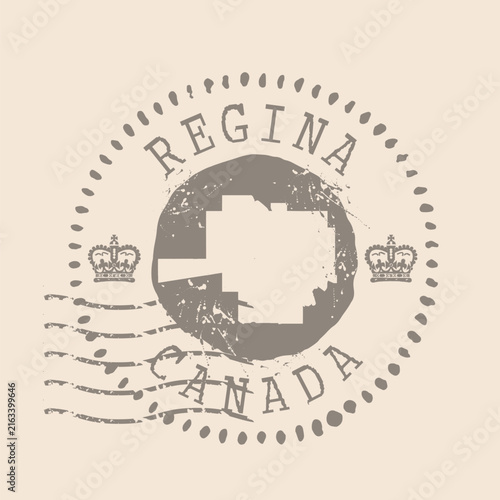 Bild auf Leinwand Stamp Postal of  Regina is city of Canada