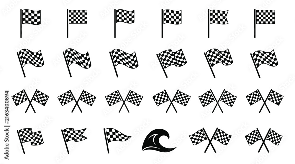 Naklejka premium A collection of checkered racing flags and a helmet representing speed and motorsport