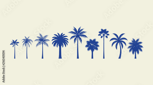 A serene row of blue palm trees against a soft creamy beige background