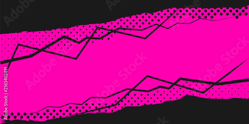 Neon pink and black halftone dots grunge texture background. Dots pop art comic sport style. Vector template horizontal background for sport,  football, basketball, baseball, tennis, rugby, bicycling.