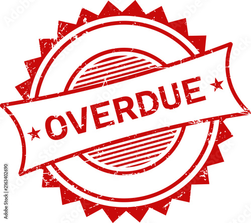 A red rubber stamp impression with the word overdue isolated on a clean white background for business