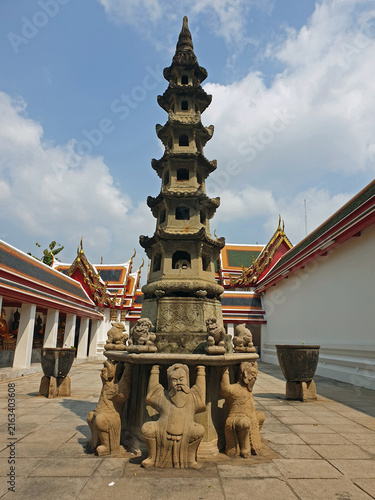 Canvastavla ancient stone tower at wat pho temple in Bangkok