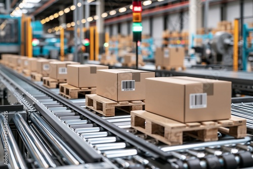 Modern Production Line is Assembling Recycled Paper Packaging for Businesses Focused on Sustainability in a Warehouse Setting