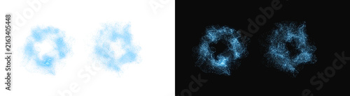PNG of Glowing blue particle rings formed by swirling cosmic stardust energy captured in a digital illustration design on transparent background