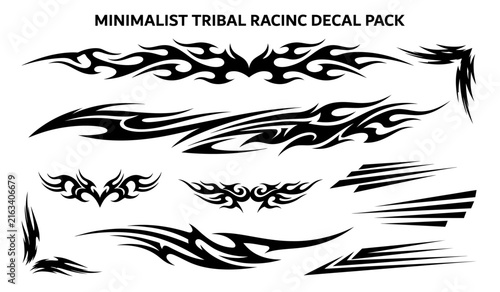 Set of minimalist tribal racing decals for car body graphics and vehicle side stickers in black vector style