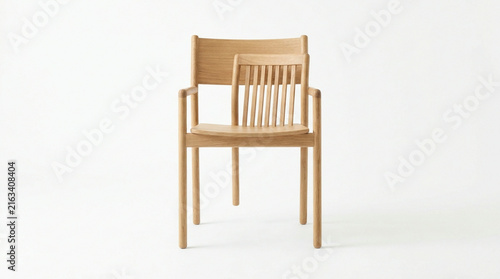 Minimalist wooden armchair with slatted backrest isolated on white background
