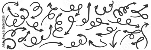 Black handdrawn arrows, big doodle collection of sketchy pointers for notes design