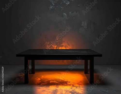 Table noire sur fond orangé, décor Halloween